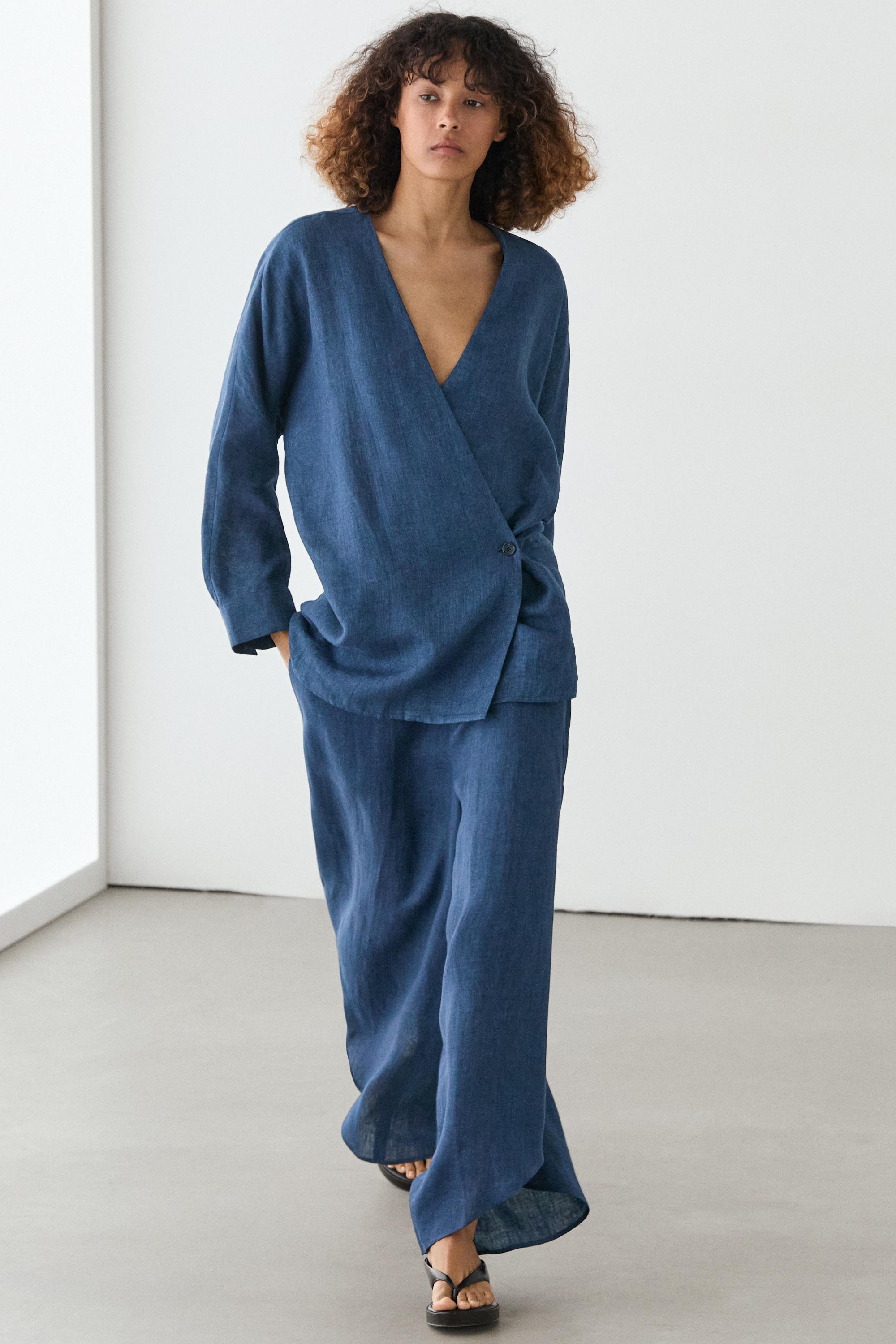 Linen total look denim-effect kimono